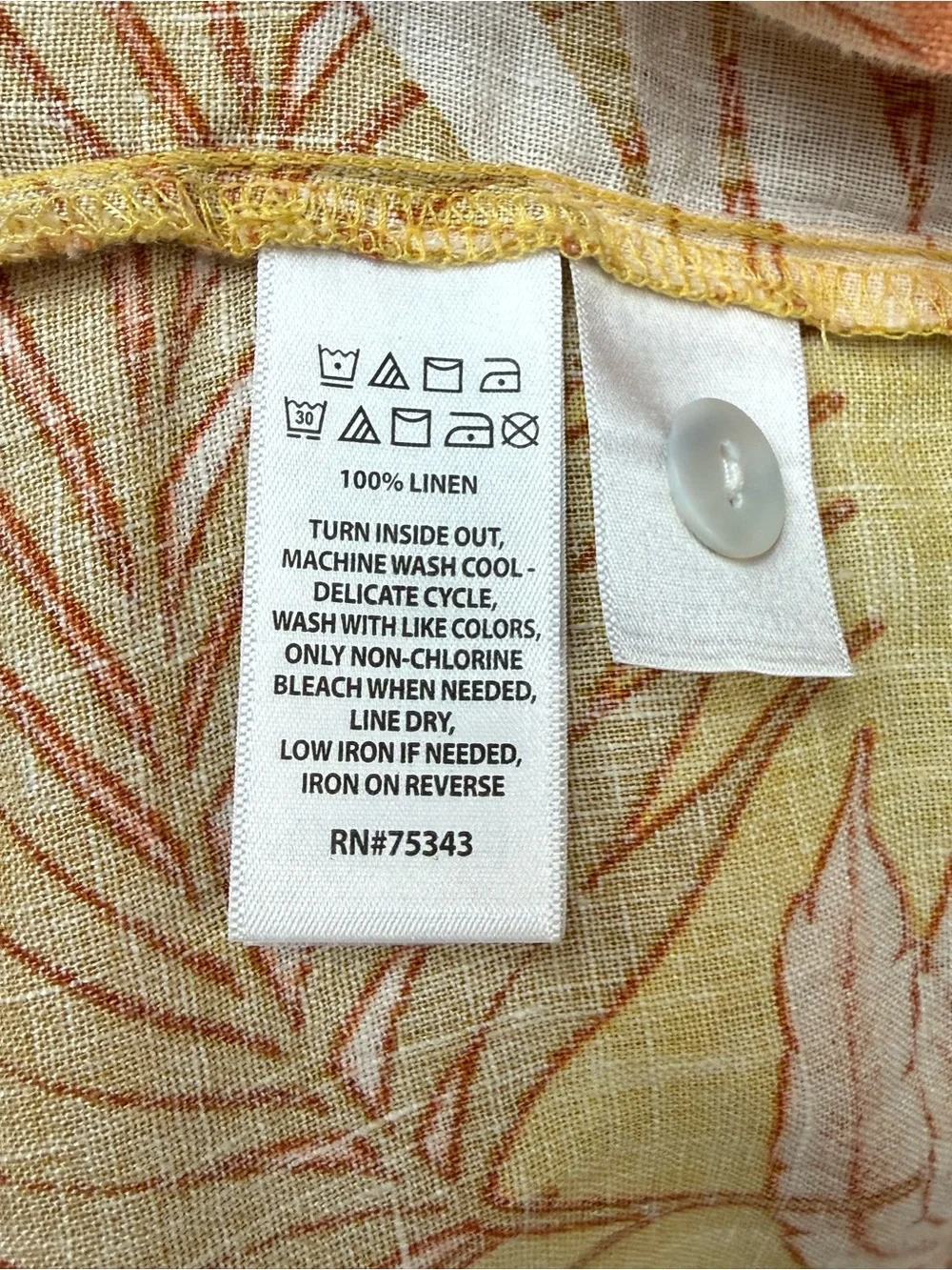 Tahari 100% Linen Tropical Palm Print Sleeveless Top MOP Buttons Size XL - Picture 9 of 10